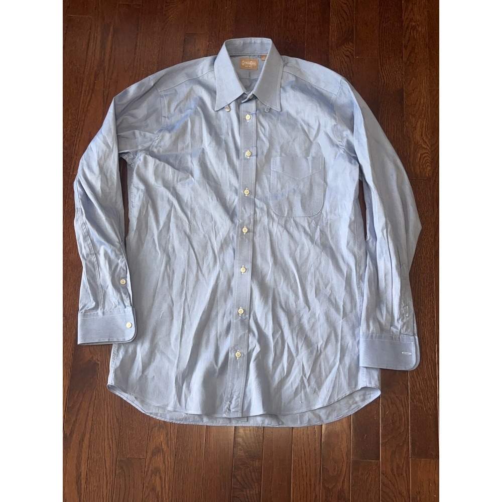 Gitman Bros 15 34 Blue Pinpoint snap tab collar  Shirt Made in USA